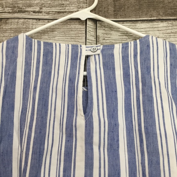 CAbi #5343 Women's Wing Top Size Small Blue White Striped Linen Blend - Picture 6 of 10